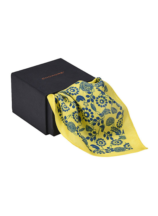 Chokore Blue & Yellow Birds Silk Pocket Square from the Wildlife range