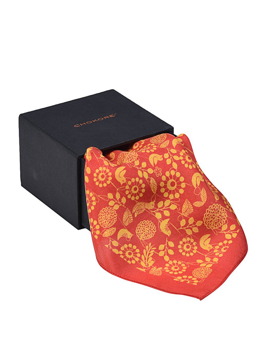Chokore Red & Orange Birds Silk Pocket Square from the Wildlife range