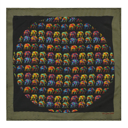 Chokore Black with Multi-coloured Elephants Silk Pocket Square - Wildlife Collection