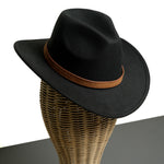 Chokore  Chokore Pinched Fedora Hat with PU Leather Belt (Black)