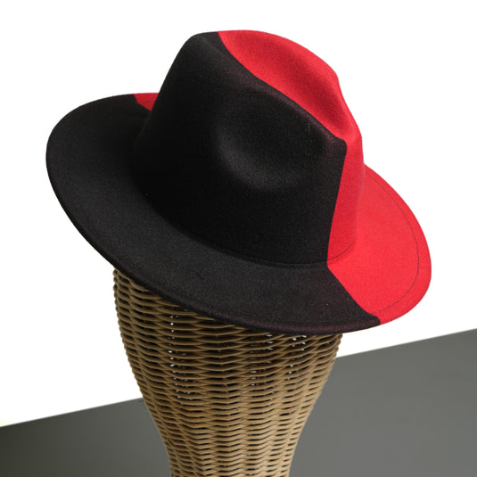 Chokore Half and Half Fedora Hat (Red & Black)