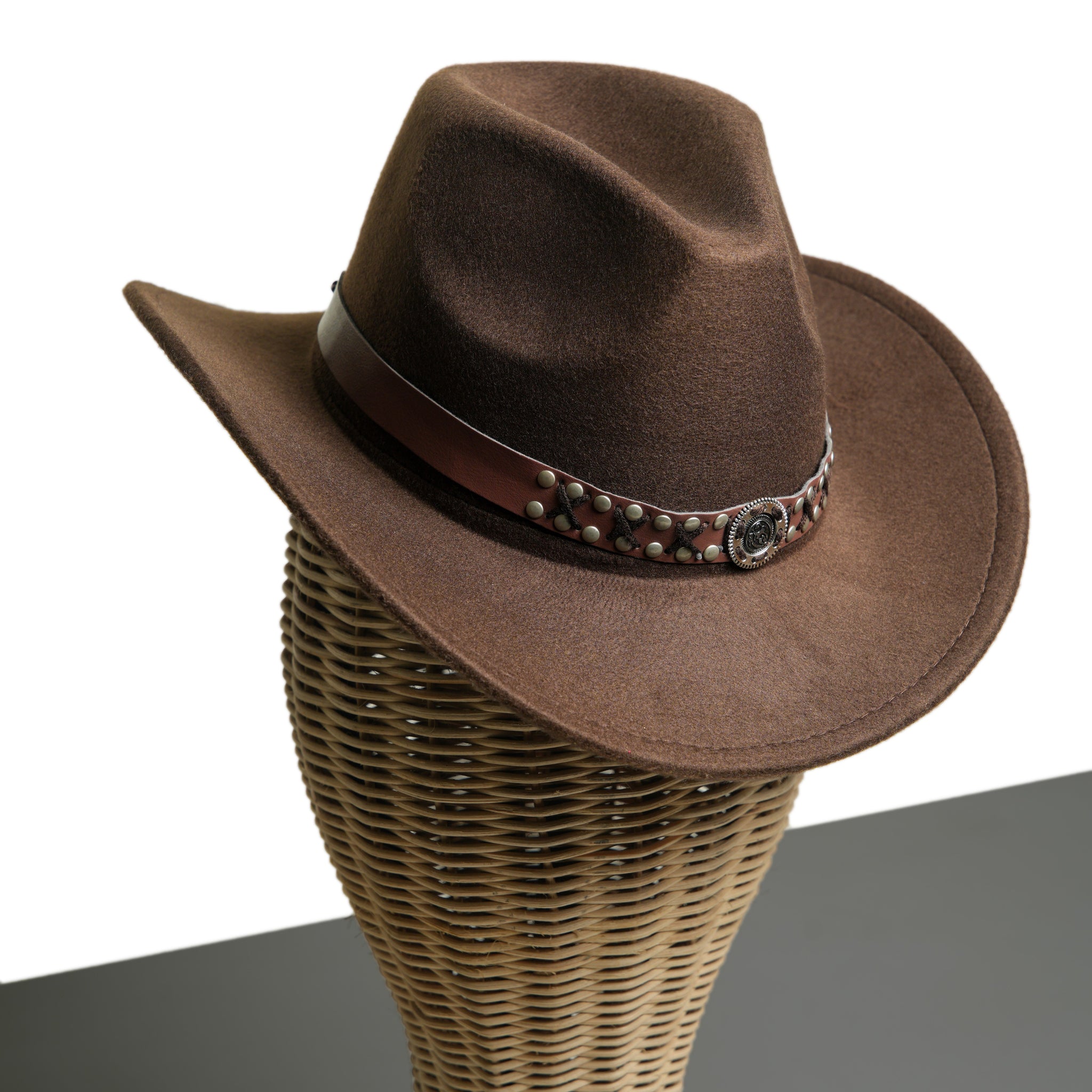 Chokore Cowboy Hat with Vegan Leather Embellished Belt (Chocolate Brown)