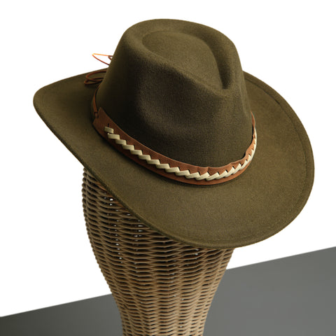 Chokore Cowboy Hat with Braided PU Belt (Forest Green) - Chokore Cowboy Hat with Braided PU Belt (Forest Green)