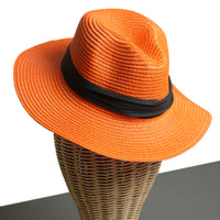 Chokore Chokore Straw Fedora Hat with Wide Brim (Orange)