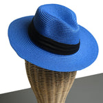 Chokore Chokore Embroidered Straw Cowboy Hat with Windproof Rope (Khaki) Chokore Straw Fedora Hat with Wide Brim (Blue)