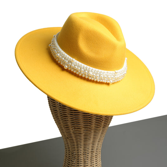 Chokore Pearl embellished Fedora Hat (Yellow)