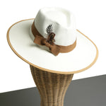 Chokore Chokore Cowboy Hat with Buckle Belt (Off White) Chokore Feather Fedora Hat with Flat Brim