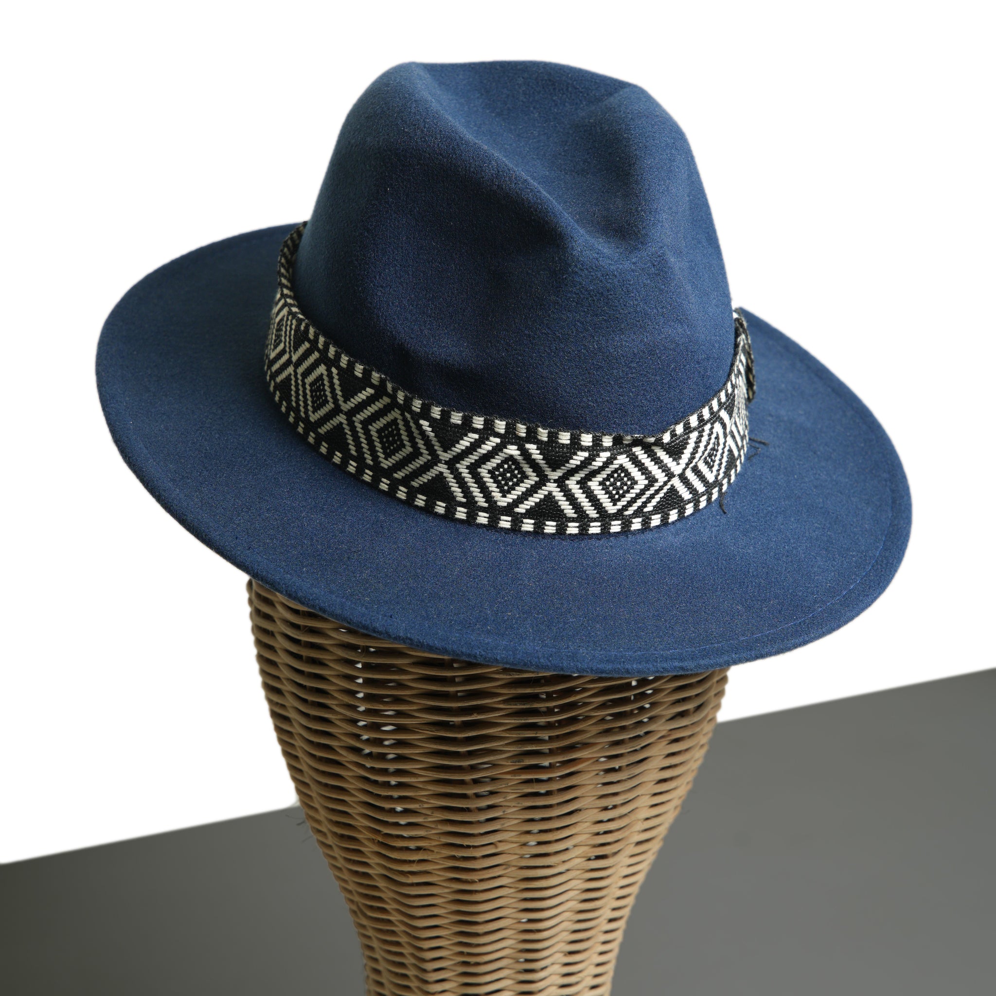 Chokore Fedora Hat with Zig-Zag Belt (Navy Blue)
