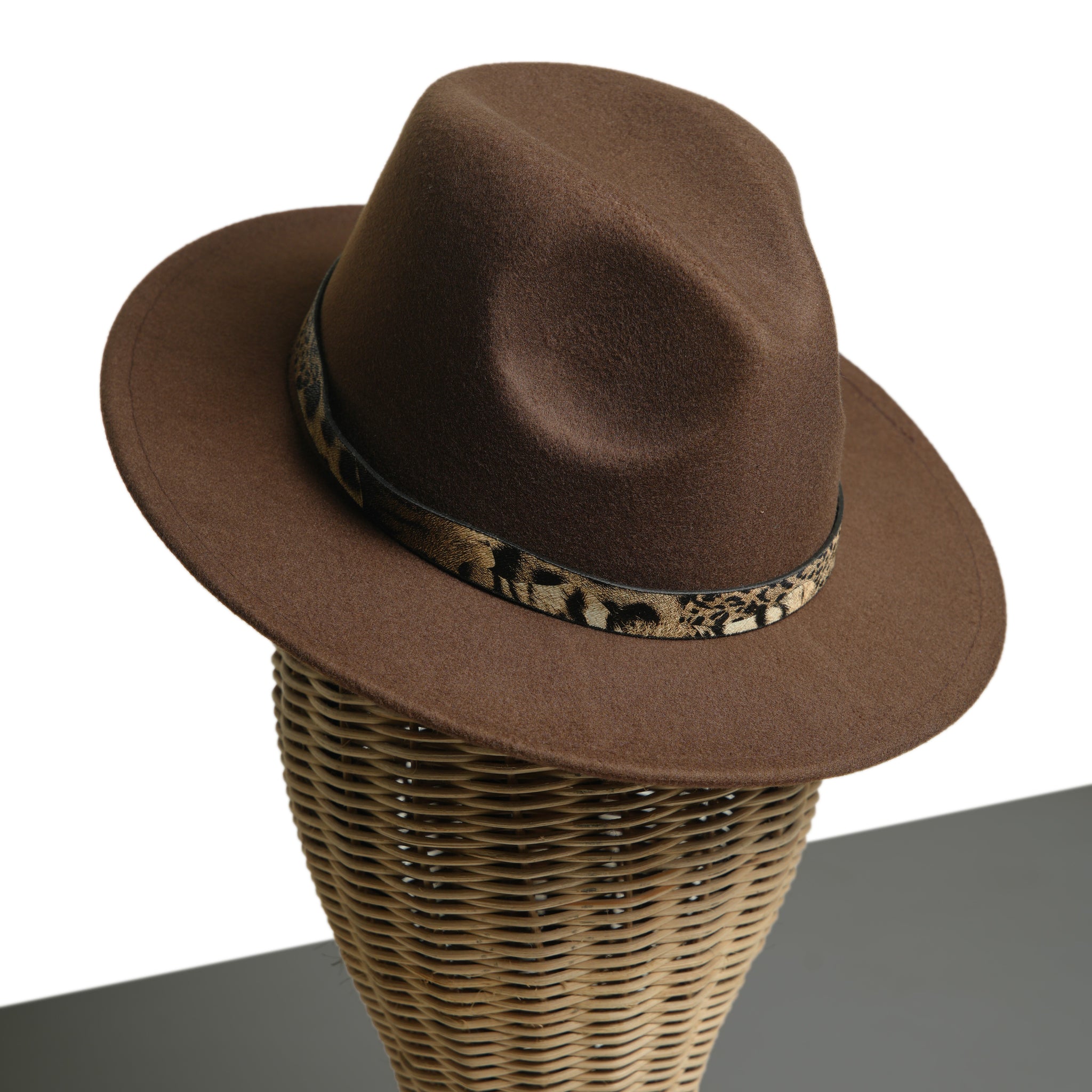 Chokore Fedora Hat with Leopard Belt (Chocolate Brown)
