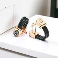 Chokore Chokore Braided Leather Cufflinks with Miniature Gear