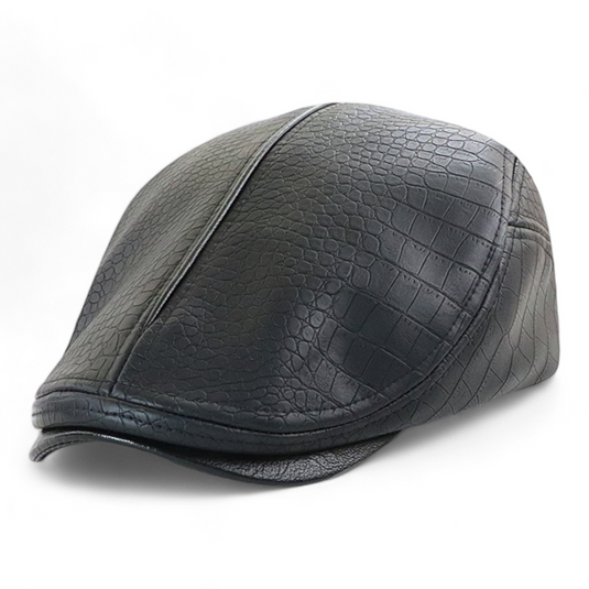 Chokore Vintage Crocodile Pattern Leather Ivy Cap (Black)