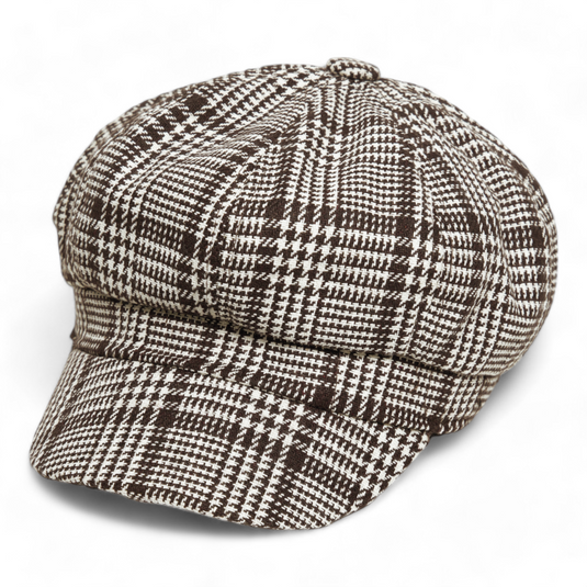 Chokore Vintage Houndstooth Newsboy Cap (Khaki)