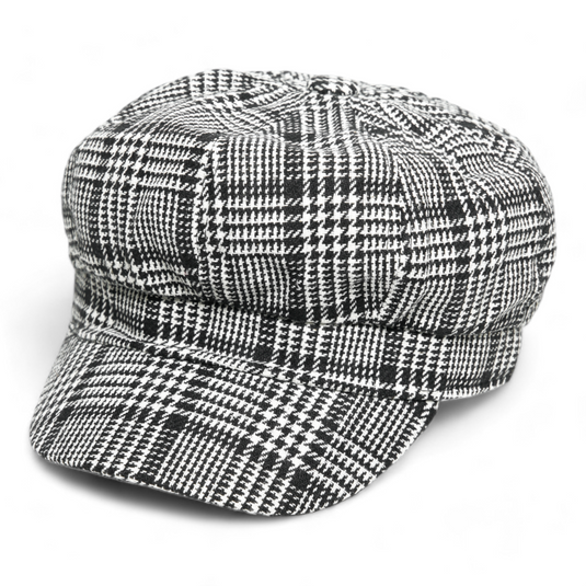 Chokore Vintage Houndstooth Newsboy Cap (Black)