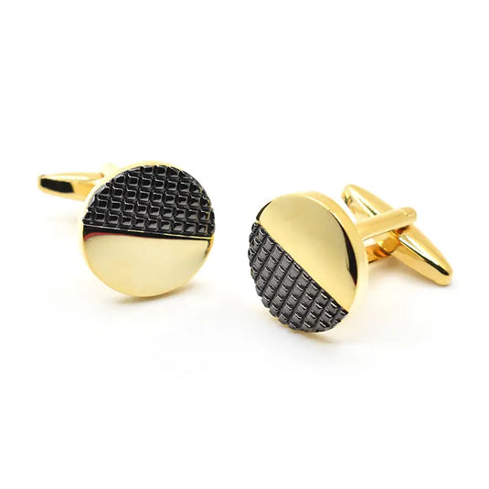 Half-Textured Gold & Black Brass Cufflinks – Modern Formal Wear