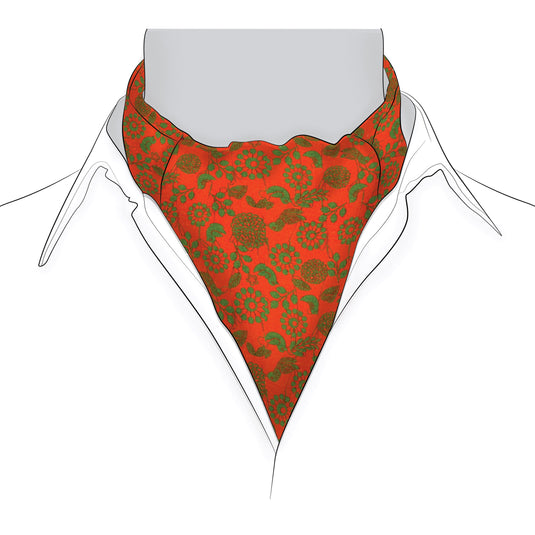 Chokore Red & Green Silk Birds Reversible Cravat