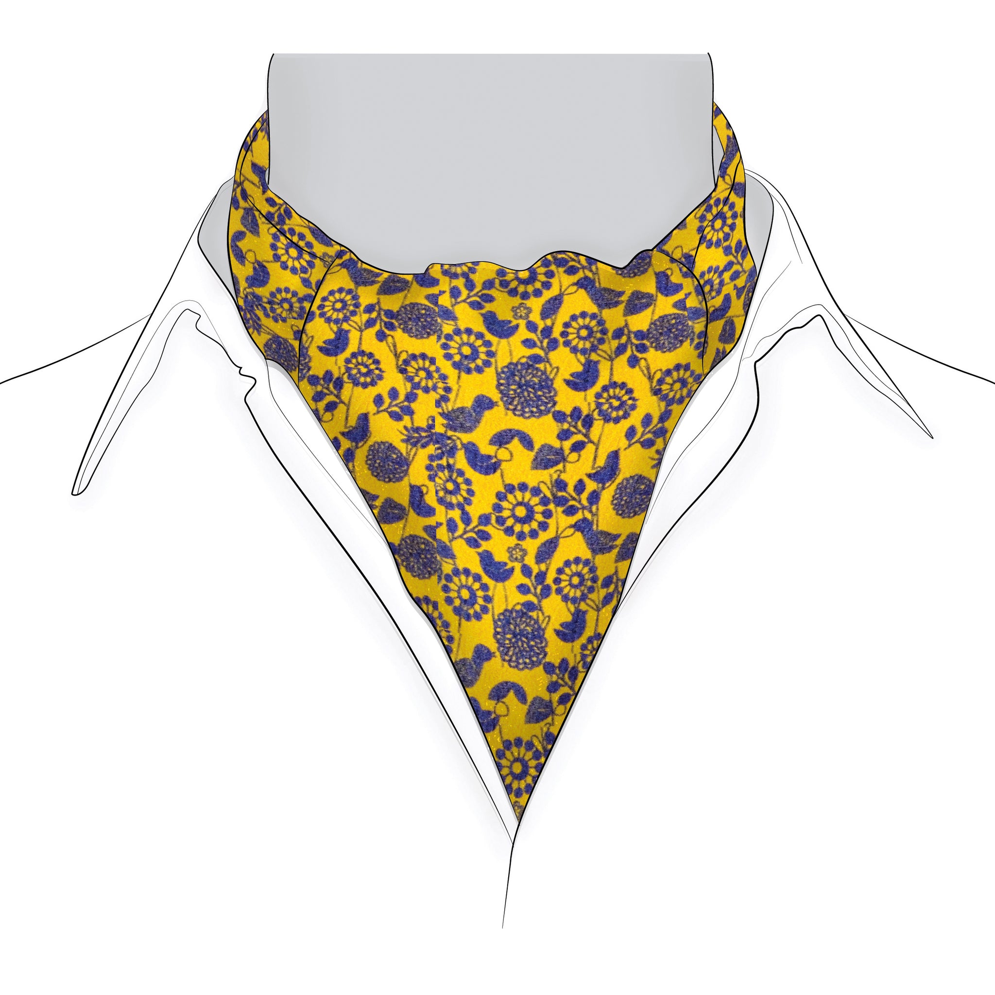 Chokore Yellow & Blue Bird print Silk Cravat