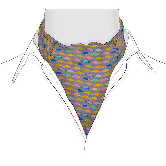 Chokore Grey & Multi-coloured Fish Silk Reversible Cravat
