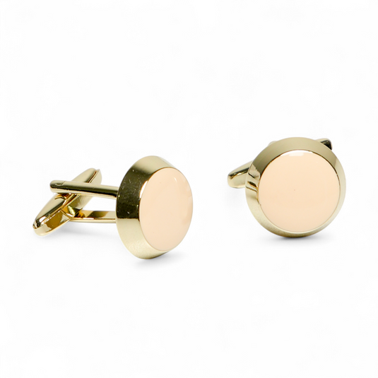 Ivory & Gold Round Brass Cufflinks – Minimalist Formal Wear