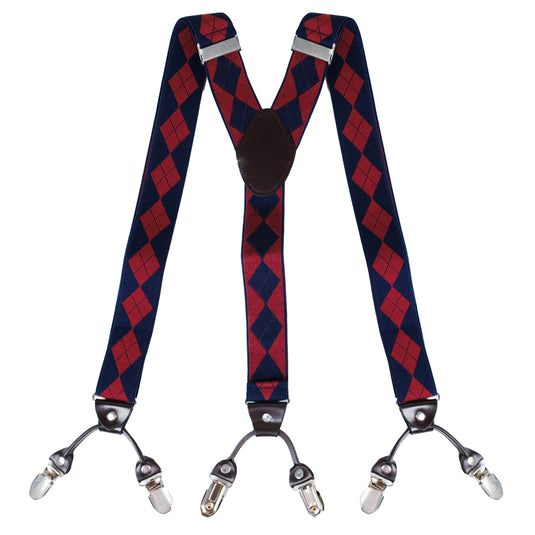 Chokore Y-shaped Suspenders, 6 Clips (Red & Navy Blue)
