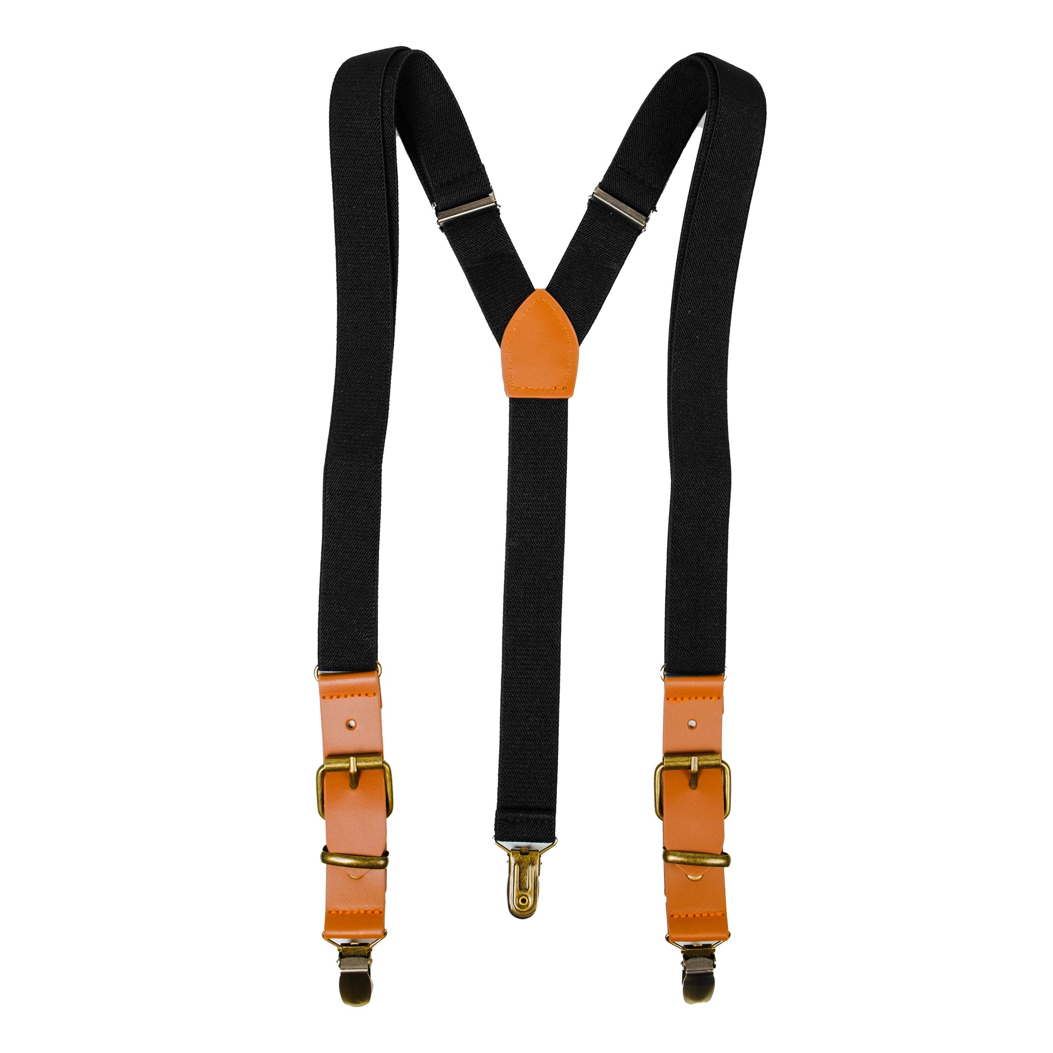 Chokore Y-shaped Suspenders with Leather detailing and adjustable Elastic Strap (Black)