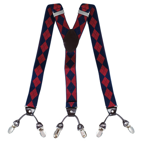 Chokore Stretchy Y-shaped Suspenders with 6-clips (Navy Blue & Red) - Chokore Stretchy Y-shaped Suspenders with 6-clips (Navy Blue & Red)