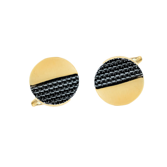 Half-Textured Gold & Black Brass Cufflinks – Modern Formal Wear
