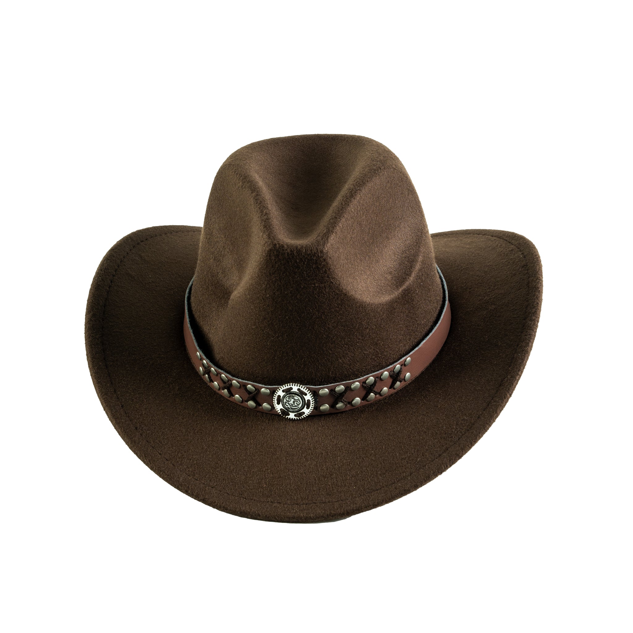 Chokore Cowboy Hat with Vegan Leather Embellished Belt (Chocolate Brown)