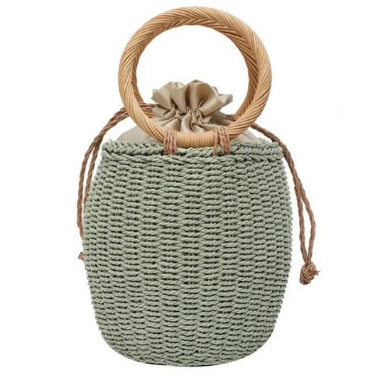 Chokore Straw Pot-shaped Bag (Green)