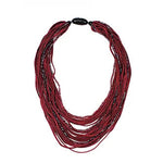 Chokore Chokore Multilayer Ribbon & Bead Boho Necklace (Wine Red) 