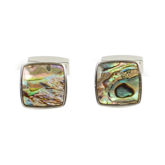 Natural Abalone Shell Stone Square Silver Brass Cufflinks – Luxury & Formal Wear