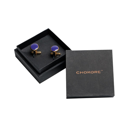Chokore Round Gold Cufflinks (Blue)