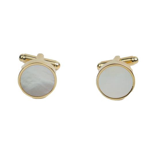Mother of Pearl Gold Brass Round Cufflinks – Luxury & Formal Wear