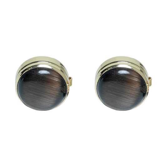 Brown Stone Gold Brass Cuff Buttons Easy-Fit Luxurious Wear