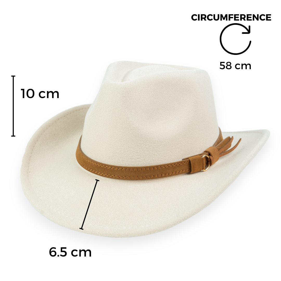 Chokore Pinched Cowboy Hat with PU Leather Belt Off White