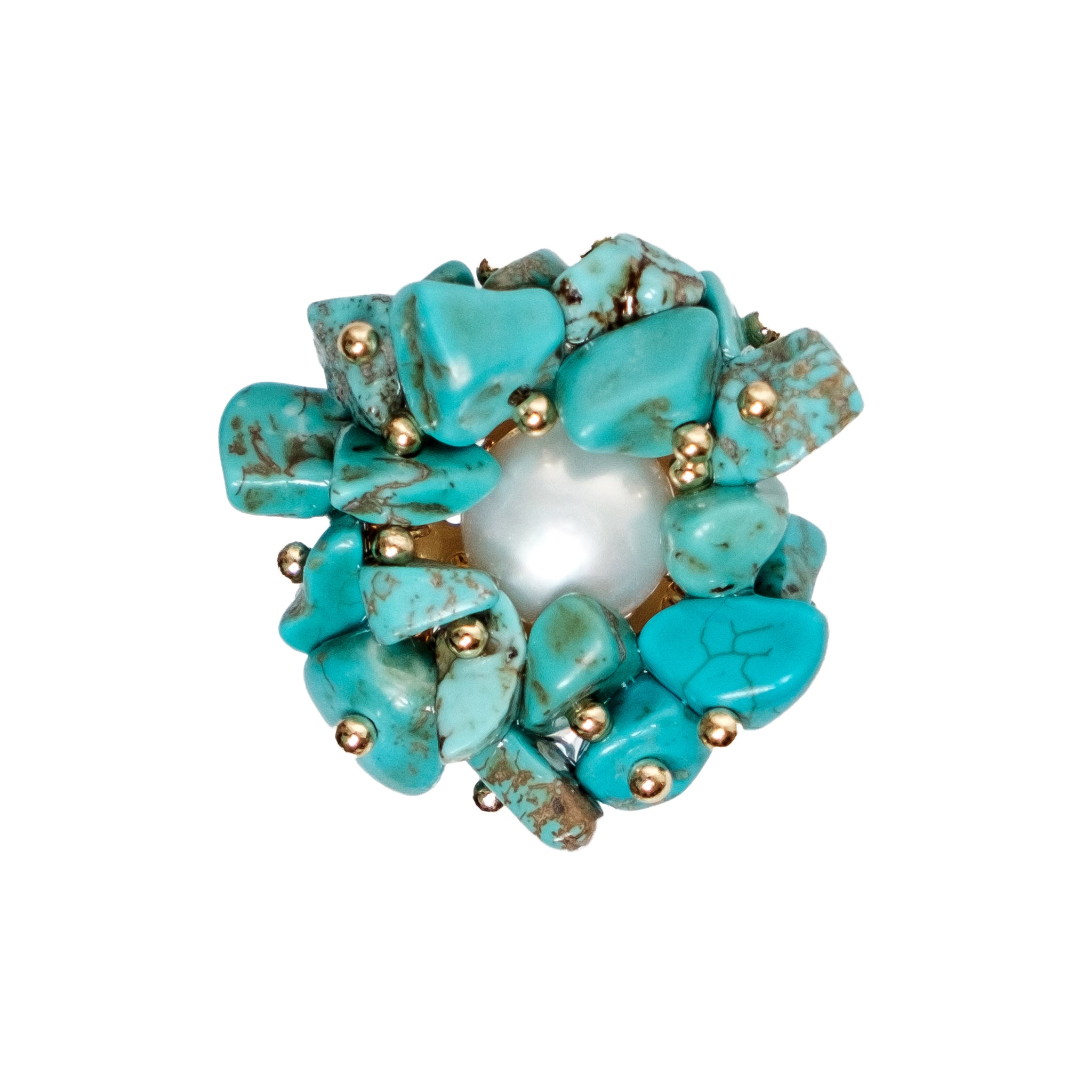 Chokore Turquoise Stone Ring with Golden Pearl