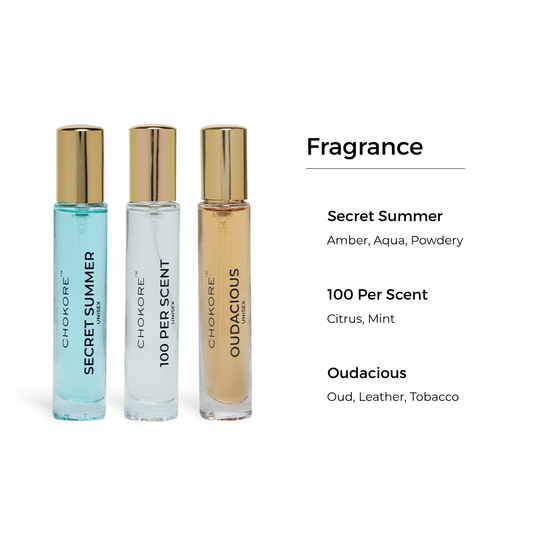 Secret Summer Â· 100 Per Scent Â· Oudacious | 3 x 15ml / 20ml Unisex Perfume Combo | (Morning / All Day)