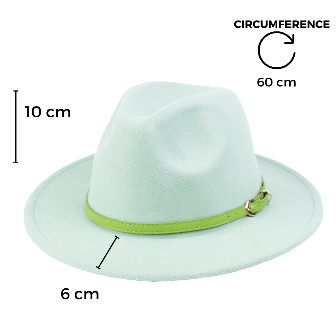 Chokore Fedora Hat with Green PU Leather Belt (Light Green)