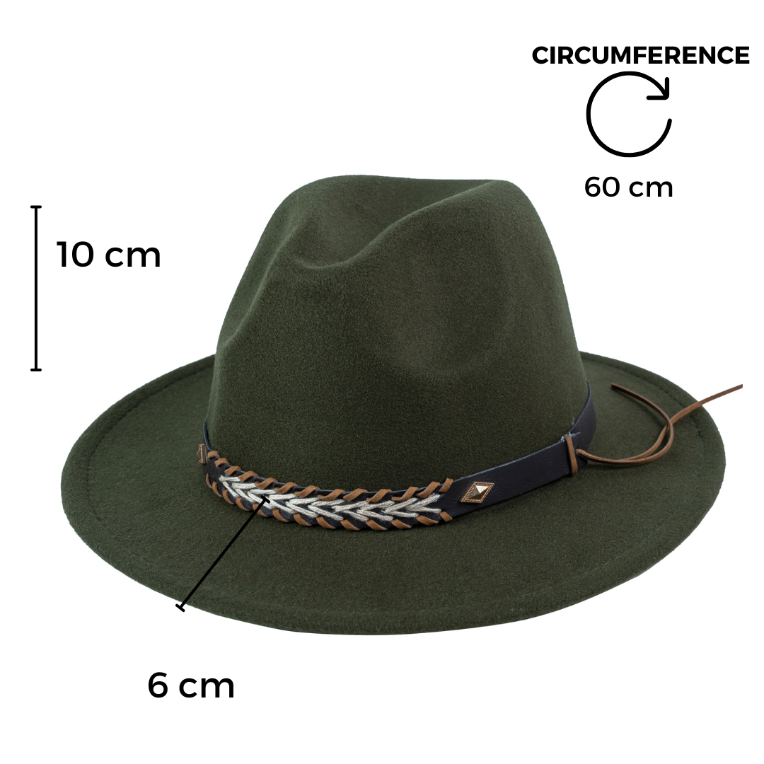 Chokore Fedora Hat with Braided PU Leather Belt (Forest Green)