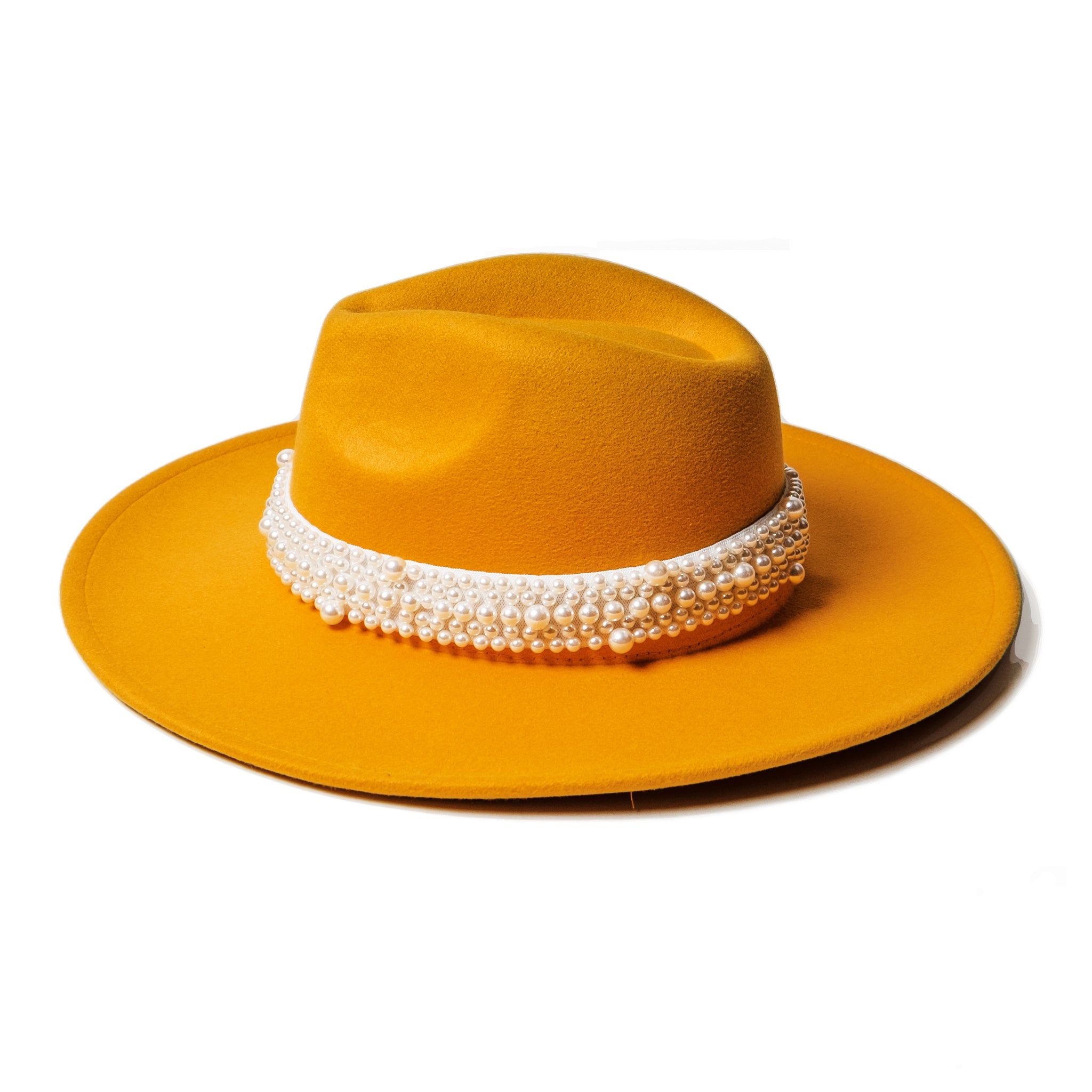 Chokore Pearl embellished Fedora Hat (Yellow)