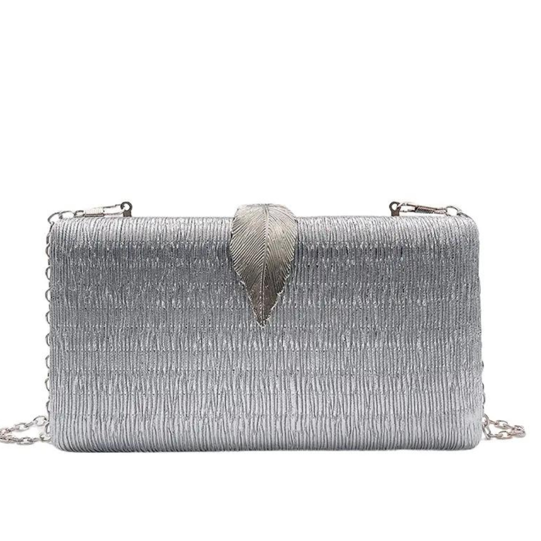 Chokore Shimmery Leaf Clutch/Handbag (Silver)