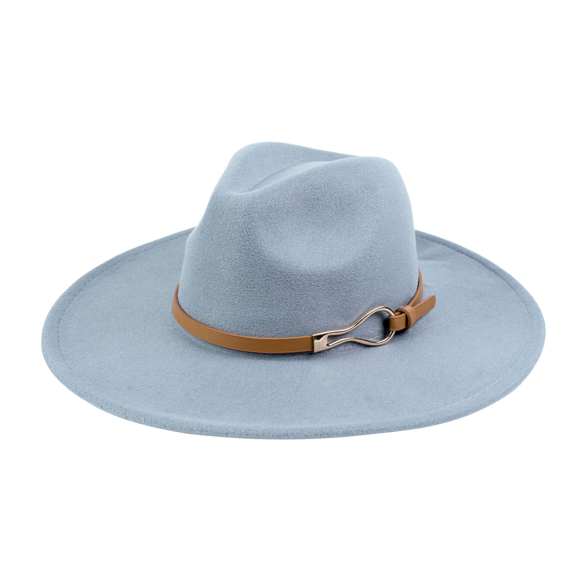 Chokore Fedora Hat with PU Leather Belt and Buckle (Light Gray)