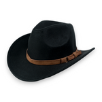 Chokore Chokore Pinched Cowboy Hat with PU Leather Belt (Black) 