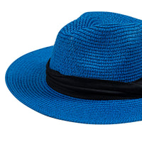 Chokore Chokore Straw Fedora Hat with Wide Brim (Blue)