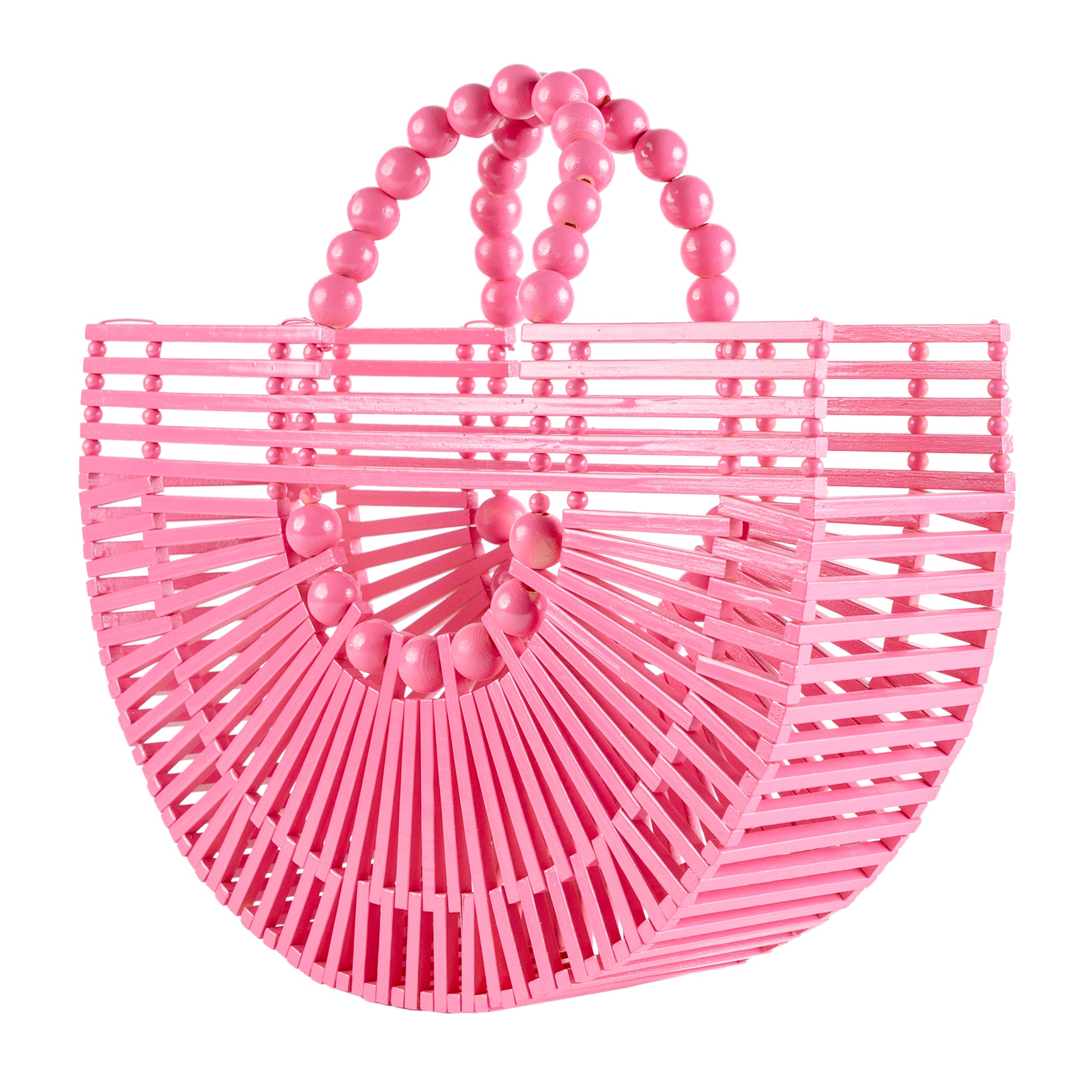 Bamboo Tote - Handcrafted Basket Bag for Women Pink