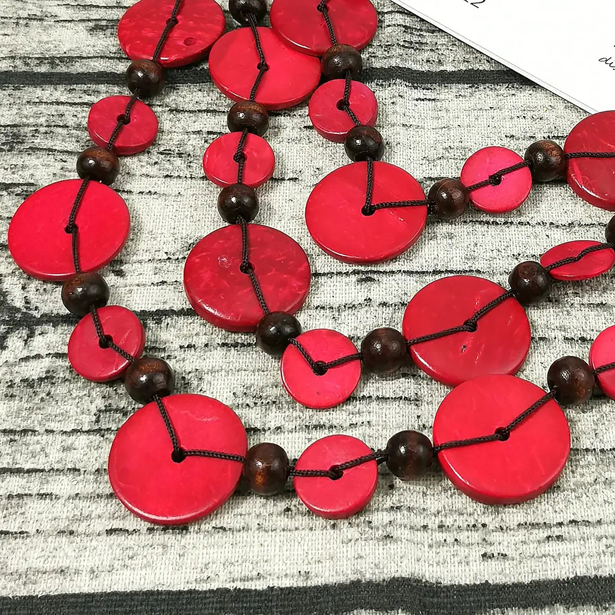 Chokore Multi-layer Long Coconut Shell Necklace (Red)