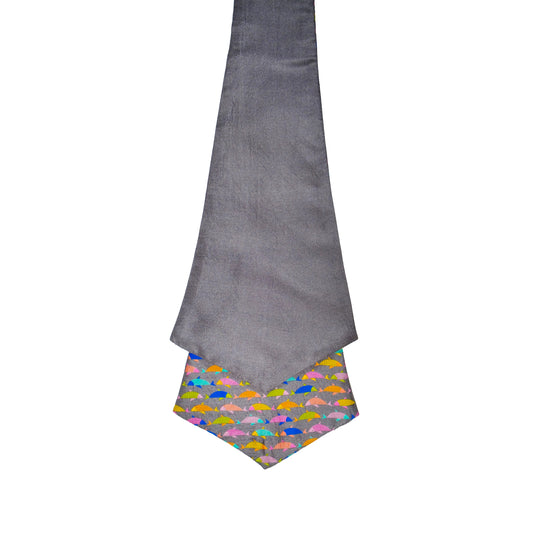 Chokore Grey & Multi-coloured Fish Silk Reversible Cravat