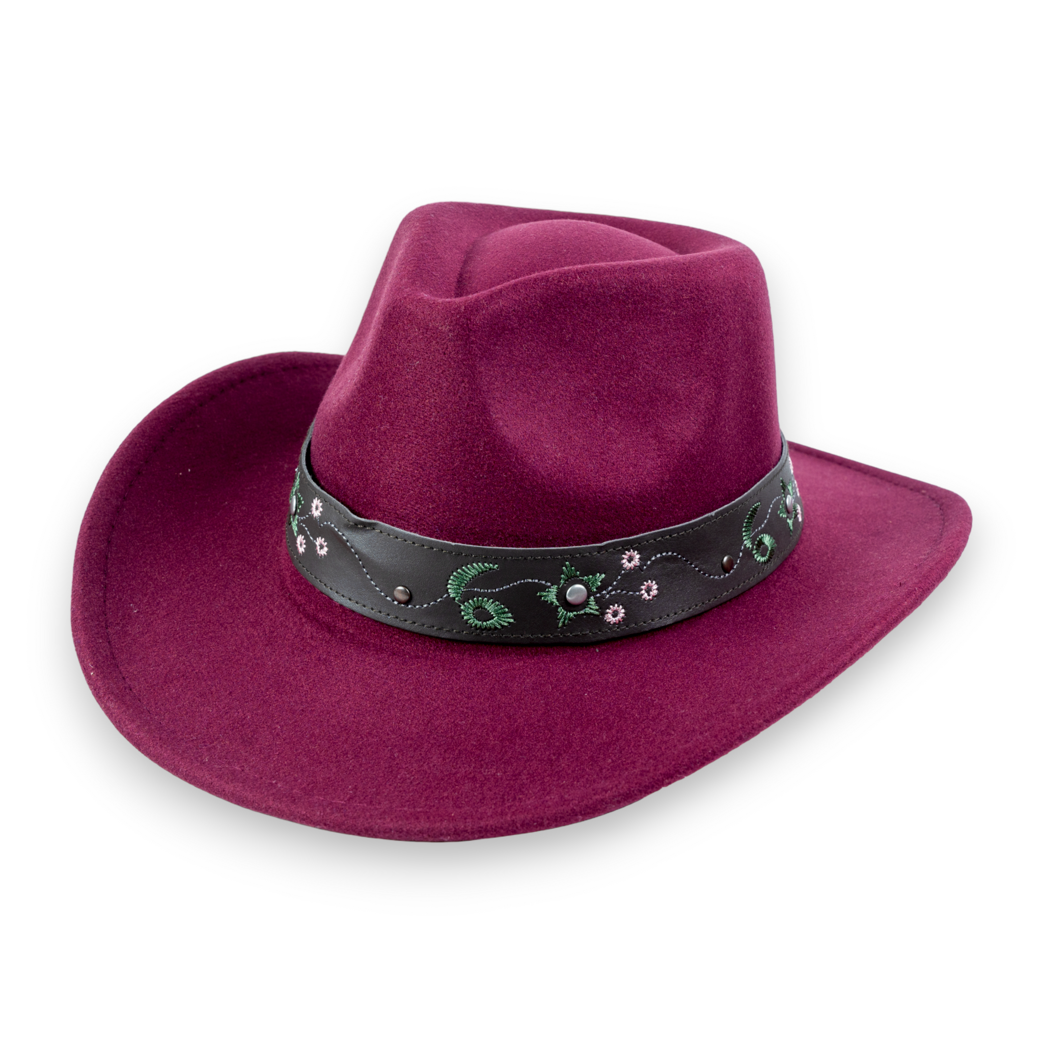 Chokore Tibetan Style Embroidered Cowboy Hat (Wine Red)