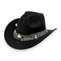 Chokore Chokore Boho-Tibetan Ethnic Cowboy Hat (Black)