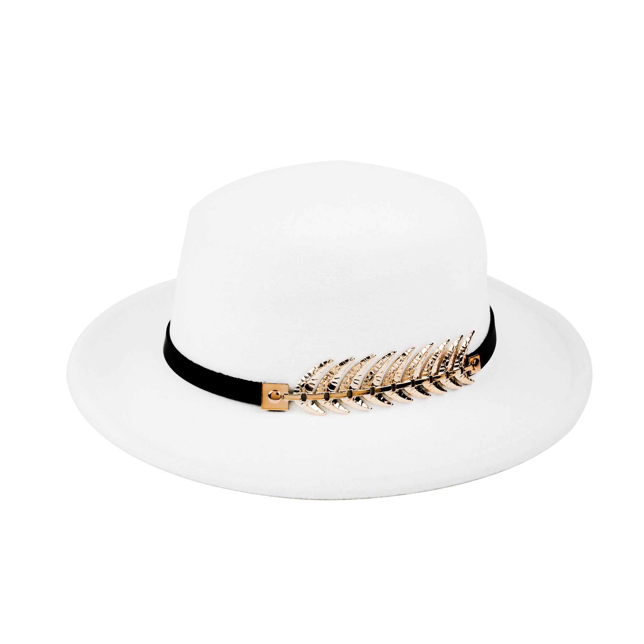 Chokore Party Panama Hat with Leaf Buckle (White)