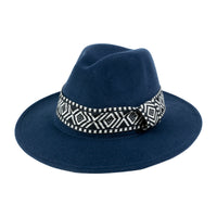 Chokore Chokore Fedora Hat with Zig-Zag Belt (Navy Blue)